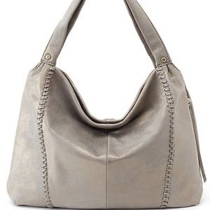 Hobo Alannis Leather Top Zip Shoulder Bag Granite Gold